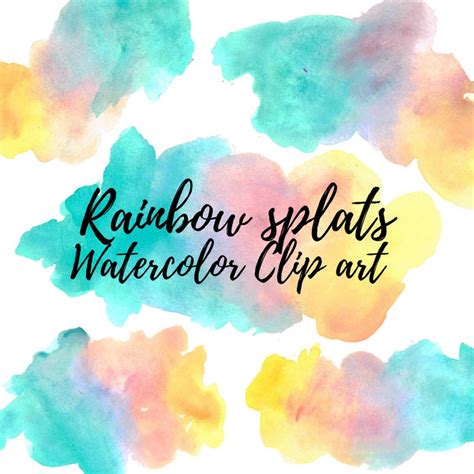 Watercolor Splash Rainbow Clip Art Watercolor Blob Paint Etsy Uk