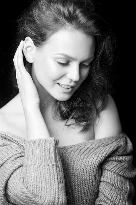 Black And White Portrait Of Beautiful Girl Stock Image Image Of Hand Hairdo 78519459