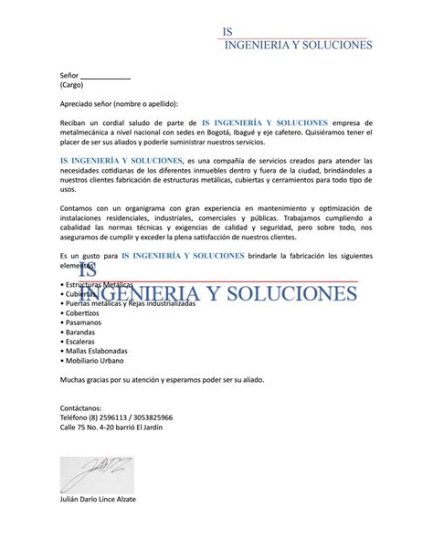Carta Presentacion Is Ingenieria Y Soluciones By Is Ingenieria Y
