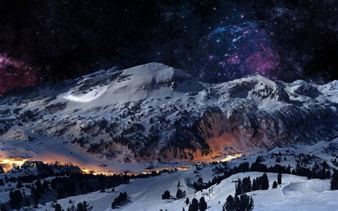 Snow Covered Mountain Digital Wallpaper Snow Sky Mountains Hd