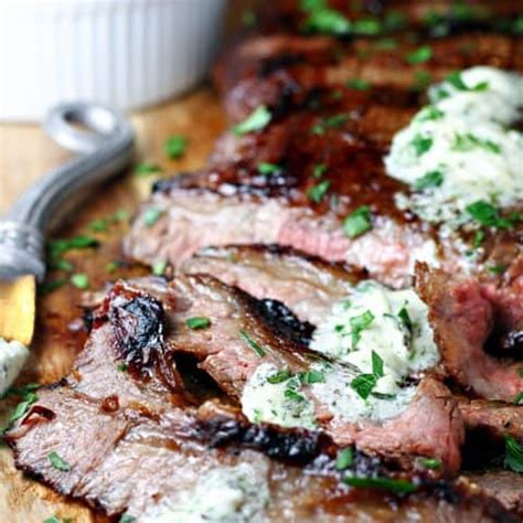Top 10 flank steak recipes. Marinated Grilled Flank Steak with Herb Gorgonzola Butter | Let's Dish Recipes