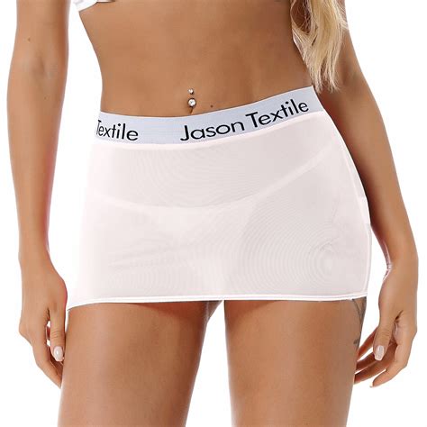 Women Letter Print Elastic Waistband Miniskirt Semi See Through Pencil