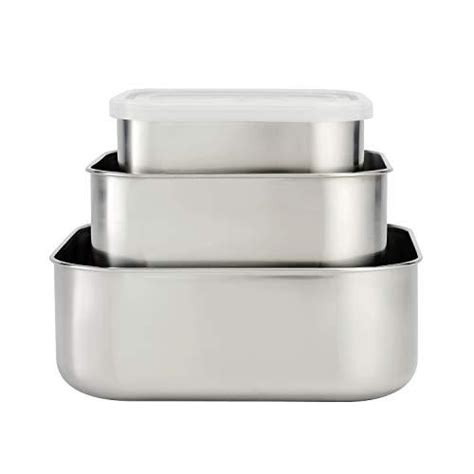 tramontina covered square container set w frosted lids stainless steel 3pc 80204 019ds