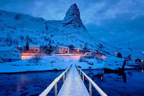 Reine Village At Night Lofoten Islands Norway Stock Photo Image Of