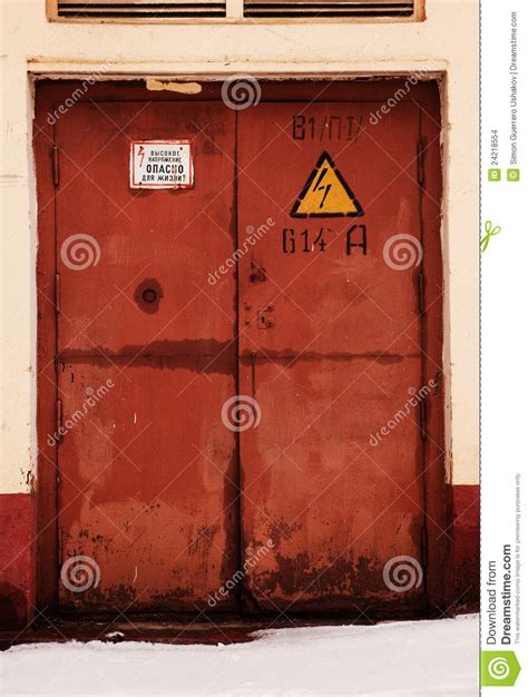 Rusty Door Danger High Voltage Stock Photo Image Of High Grunge