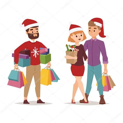 Christmas Shopping People Vector Stock Vector By ©adekvat 129699980