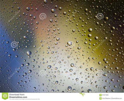 Water Drops Color Background Rain Glass Space Rainbow Stock Photo