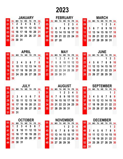 Free 2024 Large Number Calendar Landscape With Holidays 2023 Calendar