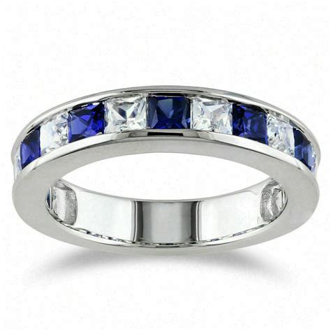 250 Ctw Princess Cut Blue Sapphire Diamond Band Ring 14k Etsy
