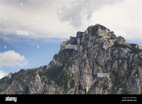 Traunstein Mountain On Bank Of Lake Traunsee In Salzkammergut Austria