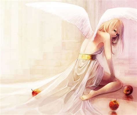 angel dress wing fruit anime feather hot anime girl long hair apple hd wallpaper peakpx