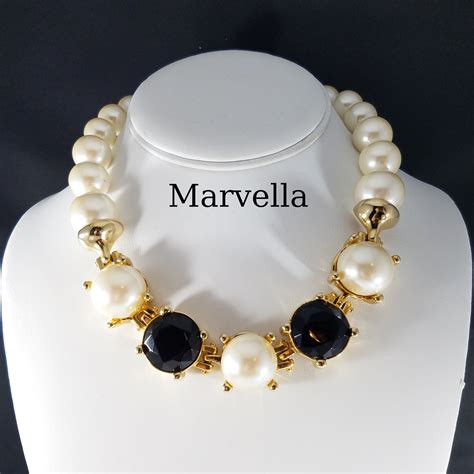 Reserved For Ploy Marvella Large Faux Pearl Necklace Black Etsy