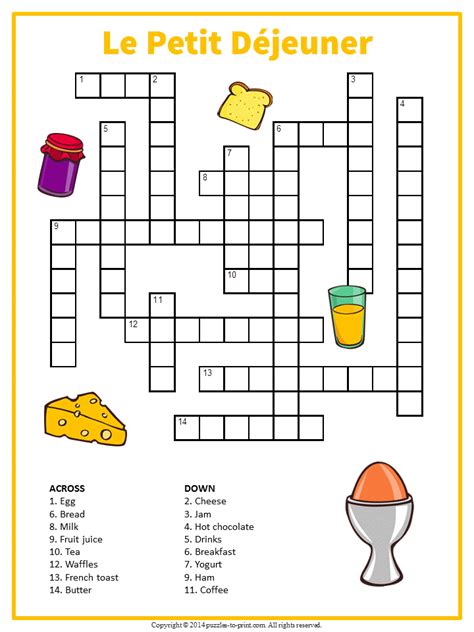 French Words From Breakfast Crossword Puzzle Teaching Activities Food