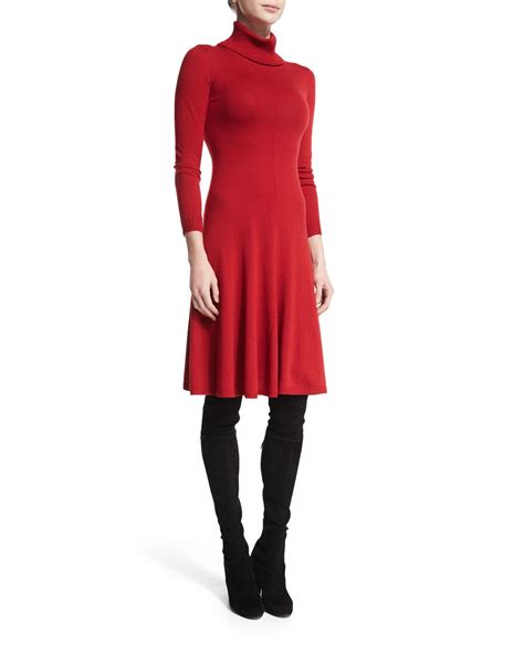 Lafayette 148 New York Long Sleeve Merino Turtleneck Dress In Red Lyst