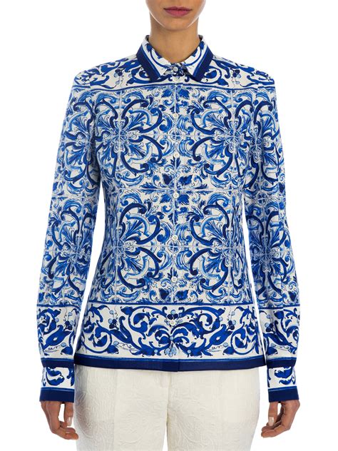 Dolce And Gabbana Majolica Print Shirt In White Blue Lyst