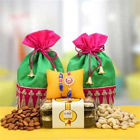 Bhai Bhabhi Rakhi Set With Healthy And Yummy Hamper Gift Send Rakhi
