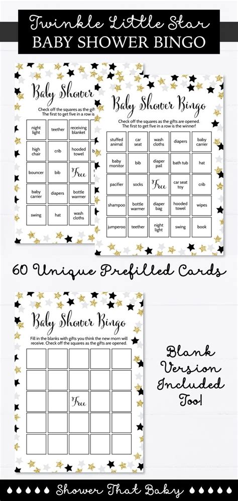 Star Baby Shower Bingo Cards Printable Blank Bingo Cards And Etsy