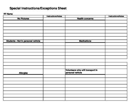 Special Instructions Exceptions Sheet Joy El Generation