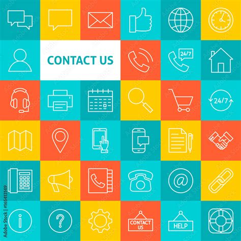 Vector Line Contact Us Icons Stock Vector Adobe Stock