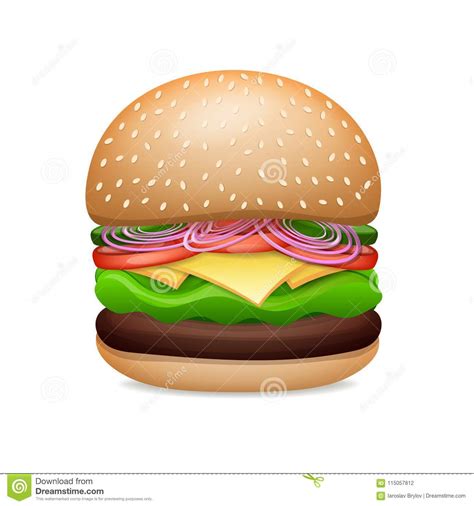 Vector Realistic Hamburger Classic Burger Stock Vector Illustration