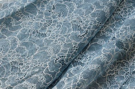 Steel Blue Dark Teal Blue Chantilly Lace Fabric Embroidered