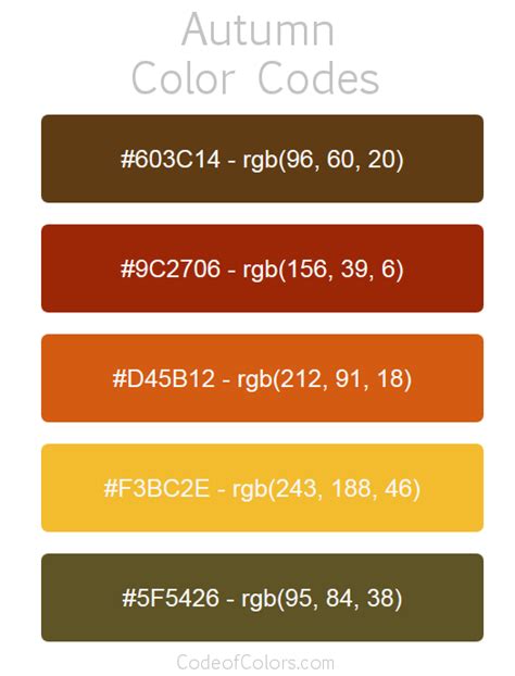 Autumn Color Palette Fall Hex And Rgb Color Codes