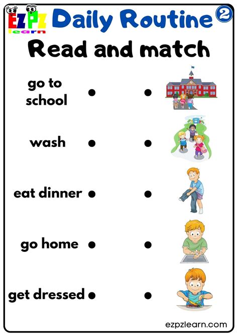 Daily Routines Group 2 Read And Match Worksheet For Children And Esl
