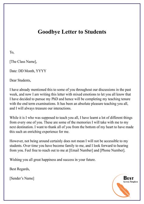 Free Goodbye Letter Template Format Sample Example