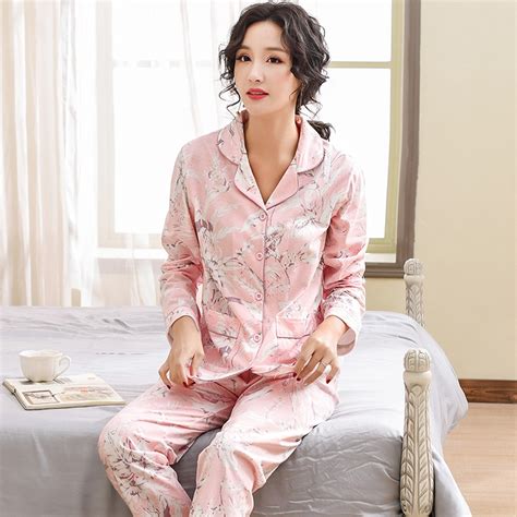 Pyjamas Women Spring Autumn New Pure Cotton Lapel Cardigan Pajamas For Women Print Pijama Female