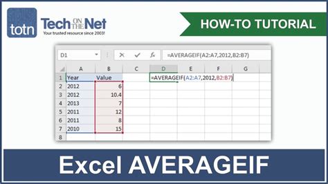 How To Use The Averageif Function In Excel Youtube