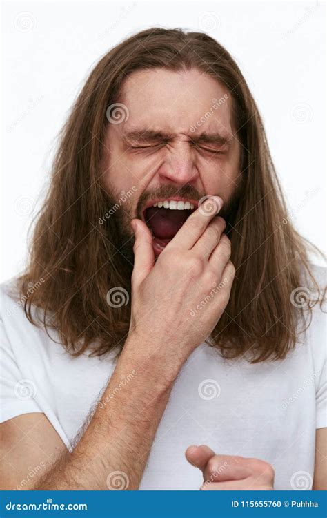Young Tired Man Yawning Feeling Sleepy Stock Photo Image Of Worry