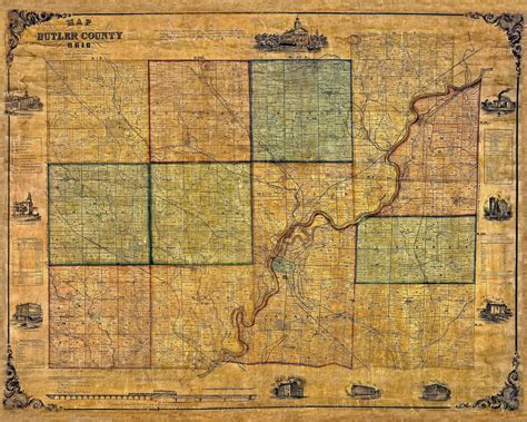 Butler County Ohio Vintage Map C1855 Butler County Ohio History