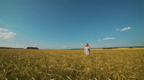 Beautiful girl posing on sunlit wheat field. Freedom ...