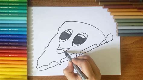 How to draw a cartoon pizza slice cute kawaii and easy. How to draw a Pizza step by step - YouTube