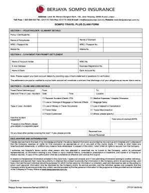 Fillable Online sompo travel plus claim form - Berjaya Sompo Fax Email