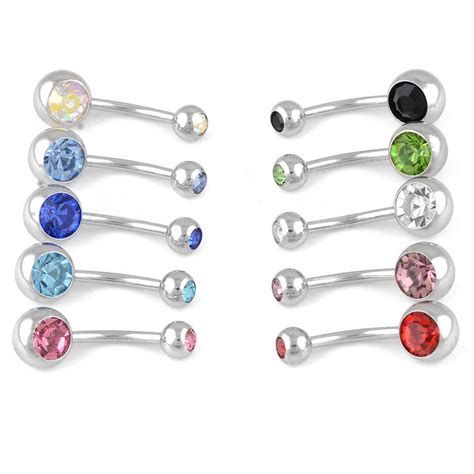 Lot Of Pcs G Double Gem Belly Button Ring Body Jewelry Piercing