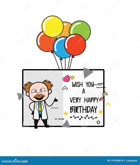 Cartoon Scientist Happy Birthday Wishes Stock Illustration
