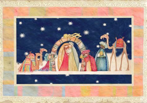 Illustration Of Christian Christmas Nativity Scene With The Three Wise