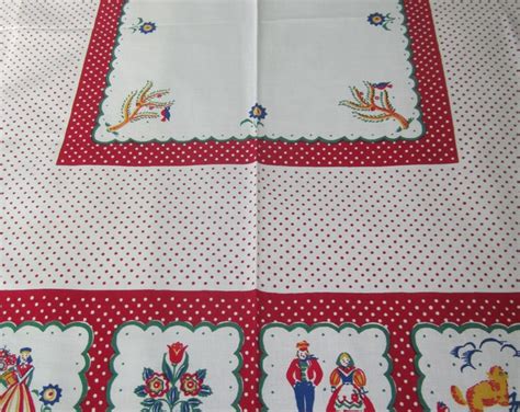 Linen Cotton Tablecloth Retro Red And White Startex Dutch Etsy