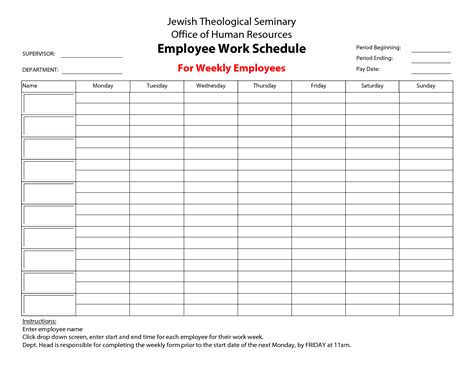 Printable+Employee+Work+Schedule+Template | Schedule calendar, Monthly schedule template, Weekly ...