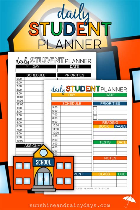 Daily Student Planner Sunshine And Rainy Days
