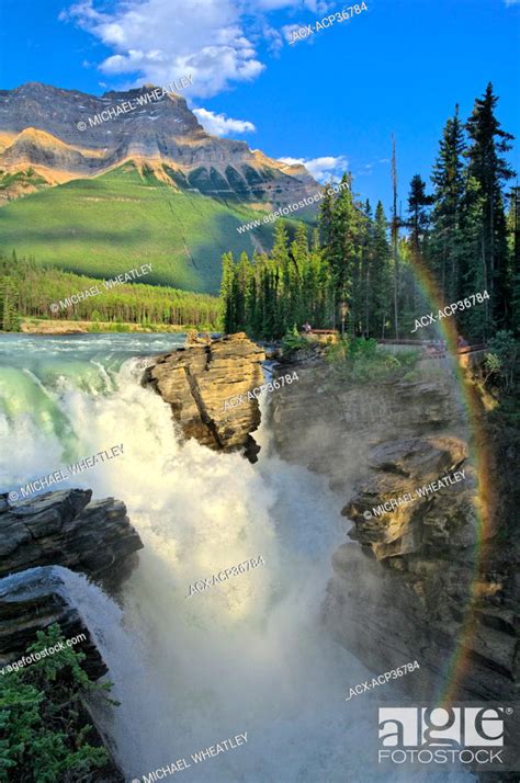 Rainbow At Athabasca Falls Jasper National Park Alberta Canada