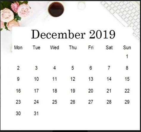 Unique 25 Cute December 2019 Calendar Wall Floral Desk Template
