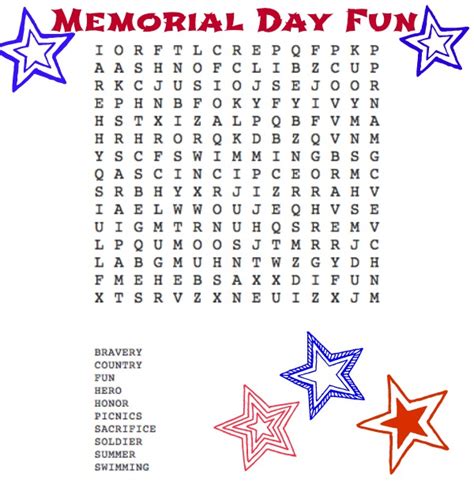 Memorial Day Word Search Printable