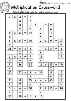 Introduce your kids to simple word problems involving addition and multiplication with this. Multiplication Crossword - FREEBIE by Miss Conte ECP | TpT