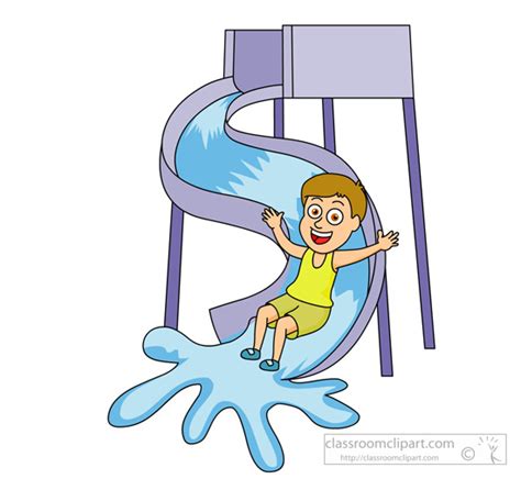 Summer Clipart Boy Sliding Down Water Slide 2