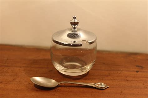 Small Glass Sugar Bowl With Lid And Spoon Etsy