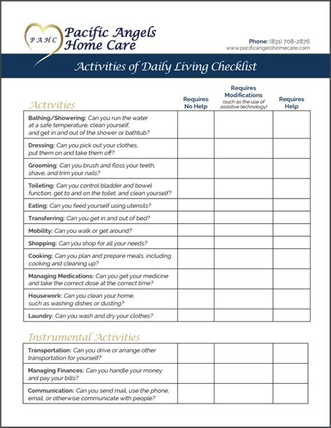 Activities Of Daily Living Adls Checklist And Examples Pacific Hot