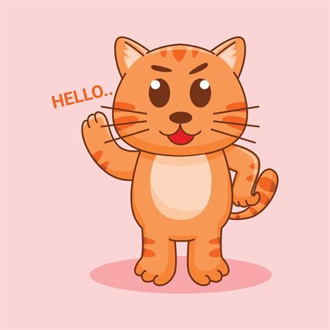 Cute Orange Cat Standing Cartoon Vector Illustration 6340903 Vector