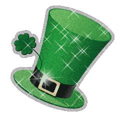 Sparkling Glitter Animated Green Irish Top Hat And Four Leaf Clover Gif
